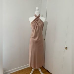 Show Me Your Mumu Jasmine Halter Midi Dress | Rose Gold Satin Luxe | Size S